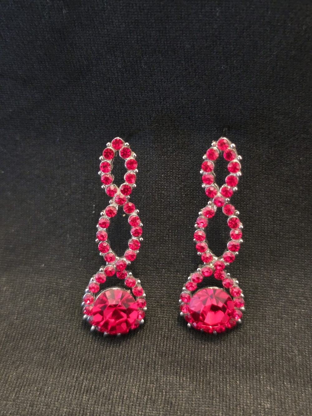 Radiant Fuchsia Red Rhinestone Infinity Drop Earrings - Picture 3 of 4